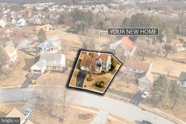 drone / aerial view with a residential view