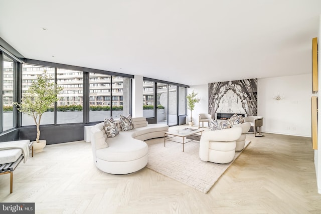 living room with light parquet flooring