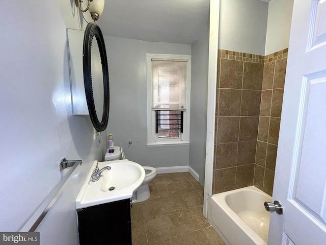 full bathroom with vanity, toilet, tub / shower combination, and tile patterned flooring