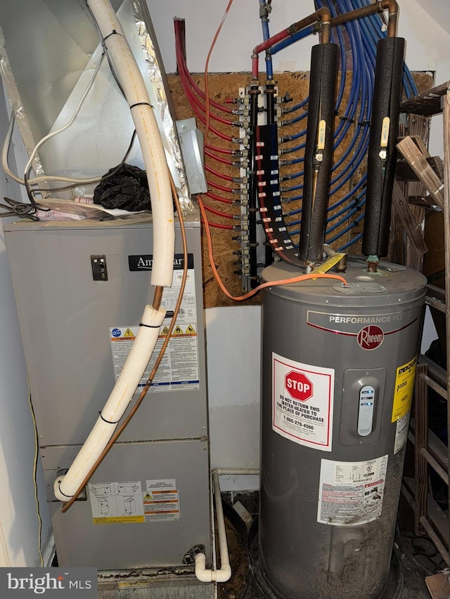 utility room featuring water heater