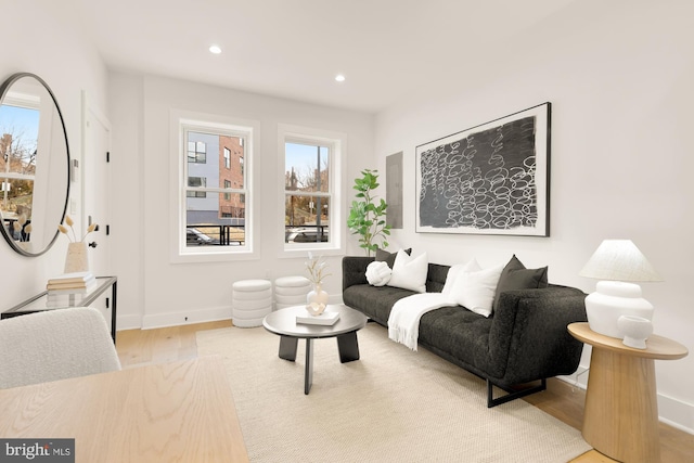 living room with light hardwood / wood-style floors