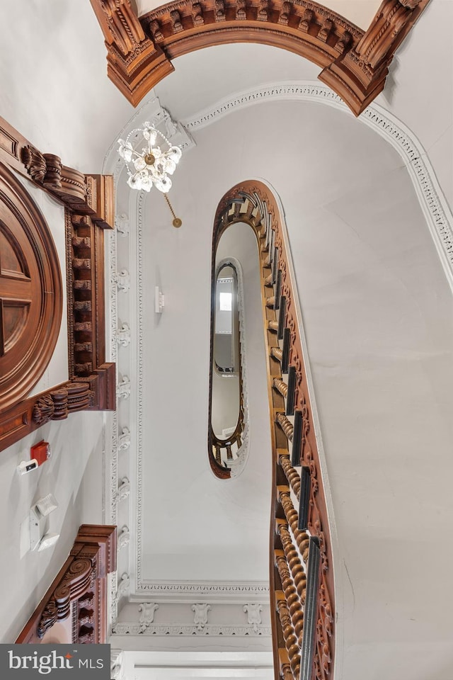 interior space with an inviting chandelier and lofted ceiling