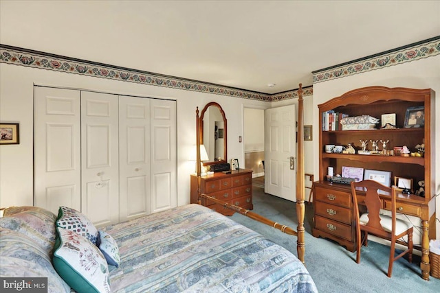 carpeted bedroom with a closet