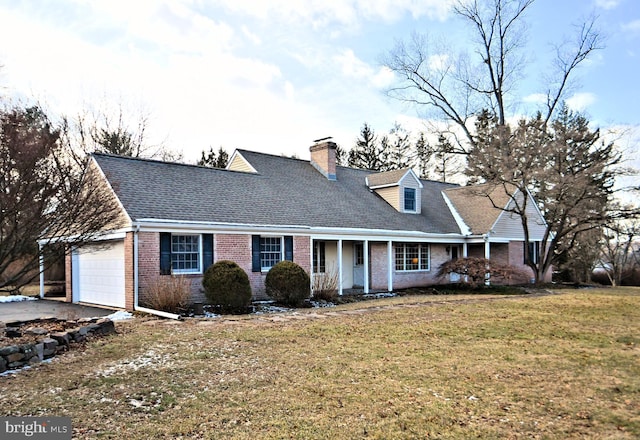 cape cod house with a garage and a front yard