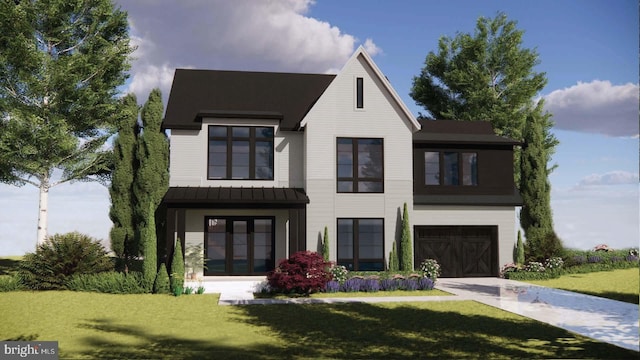 view of front of house featuring a garage, a front yard, and concrete driveway