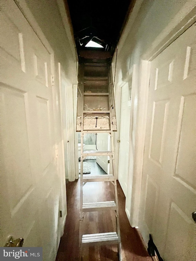 interior space with dark wood-type flooring