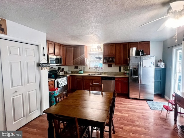 kitchen with hardwood / wood-style flooring, appliances with stainless steel finishes, sink, and a wealth of natural light