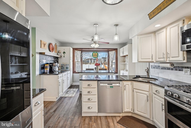 kitchen with white cabinetry, sink, dark hardwood / wood-style flooring, and stainless steel appliances