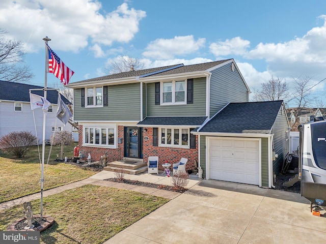 front facade featuring a garage and a front yard