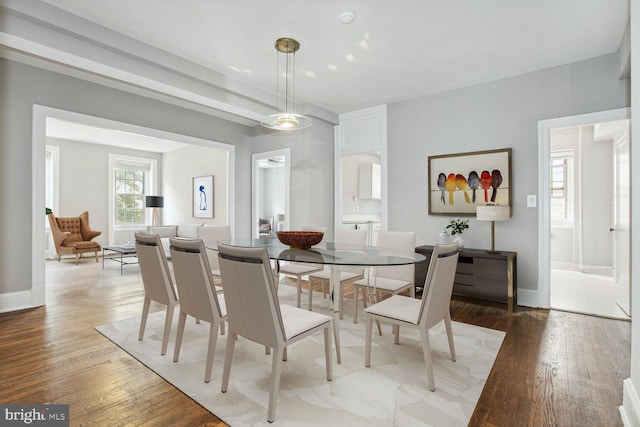 dining area with wood-type flooring