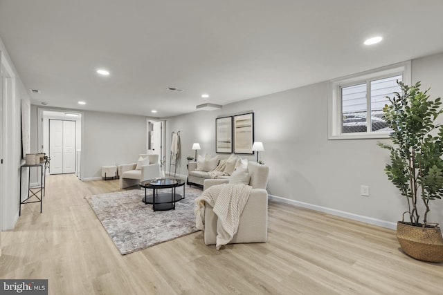 living room with light wood-type flooring