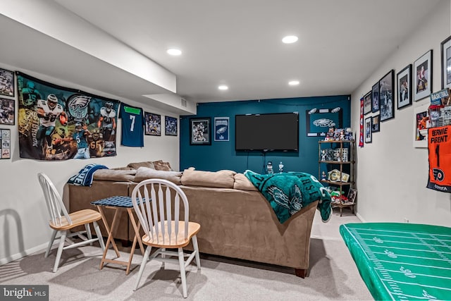 living room with carpet flooring