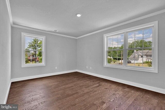 spare room with crown molding and baseboards