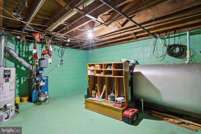 basement featuring water heater