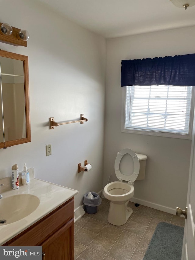 bathroom with vanity, tile patterned floors, and toilet