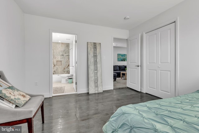 bedroom featuring connected bathroom and a closet