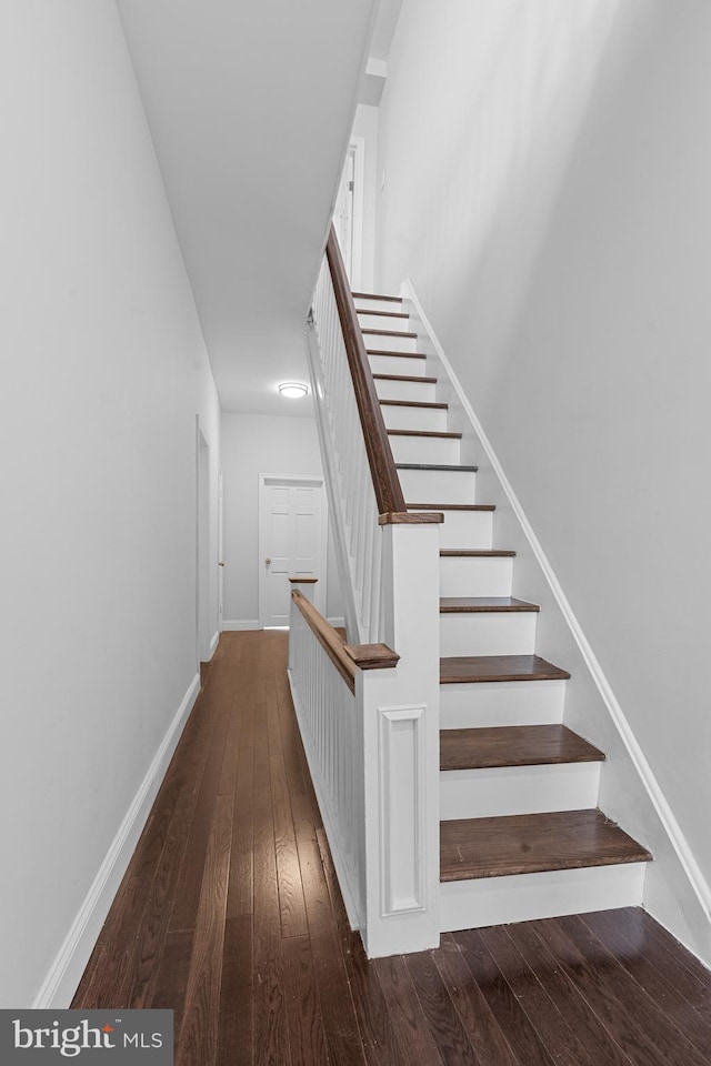 stairway with hardwood / wood-style floors