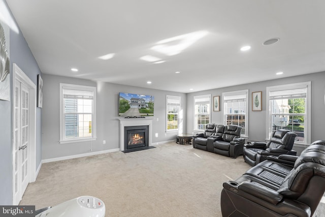 living room with carpet floors and a wealth of natural light