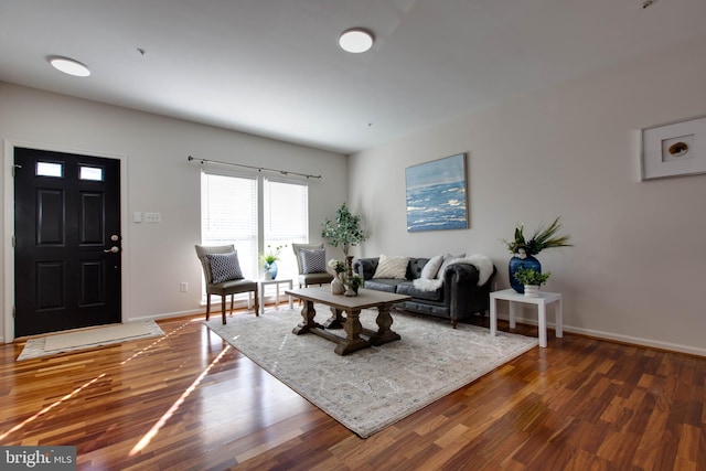 living room with dark wood-type flooring