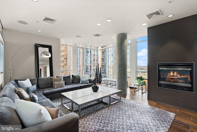 living room with expansive windows