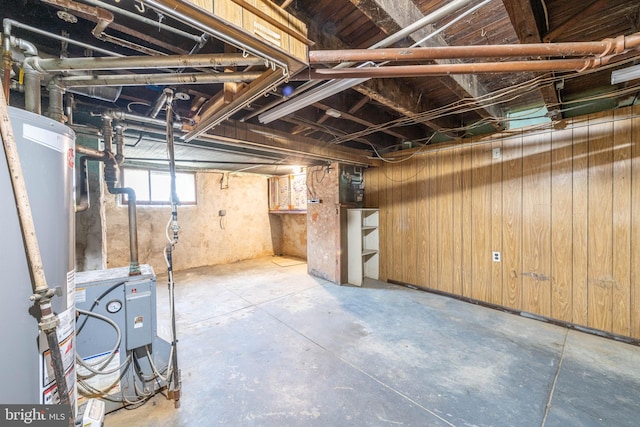 basement featuring water heater