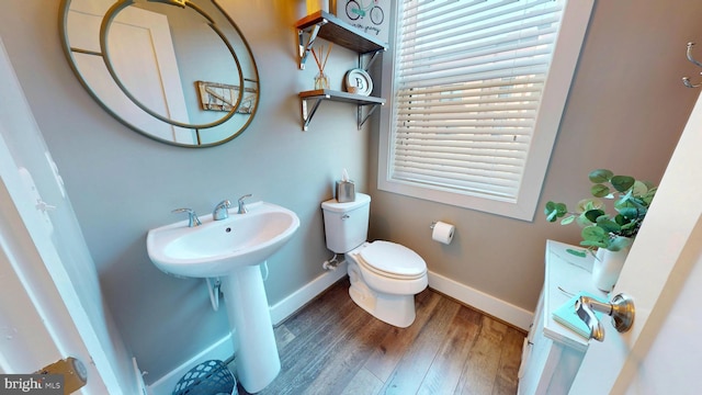 bathroom with wood-type flooring and toilet