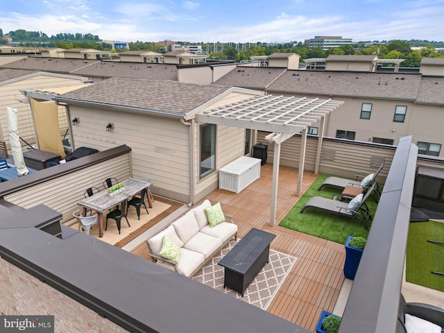 view of patio / terrace featuring an outdoor living space and a pergola