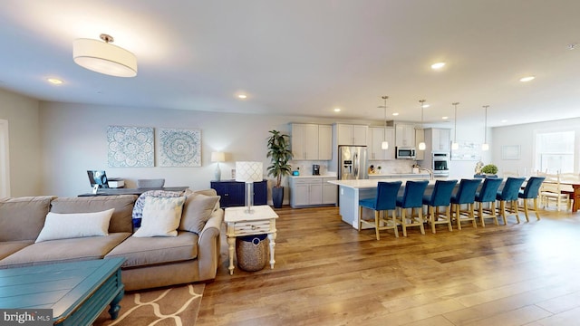 living room with light hardwood / wood-style flooring