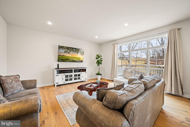 living room with light hardwood / wood-style floors