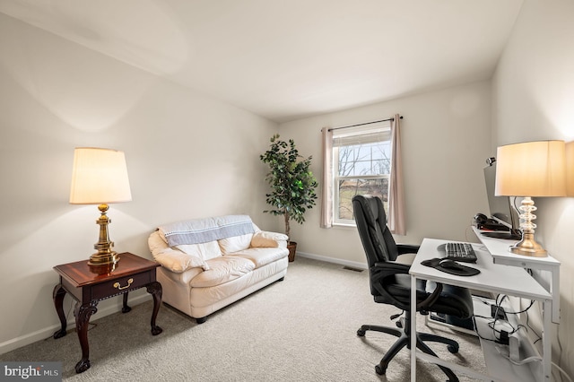 view of carpeted home office