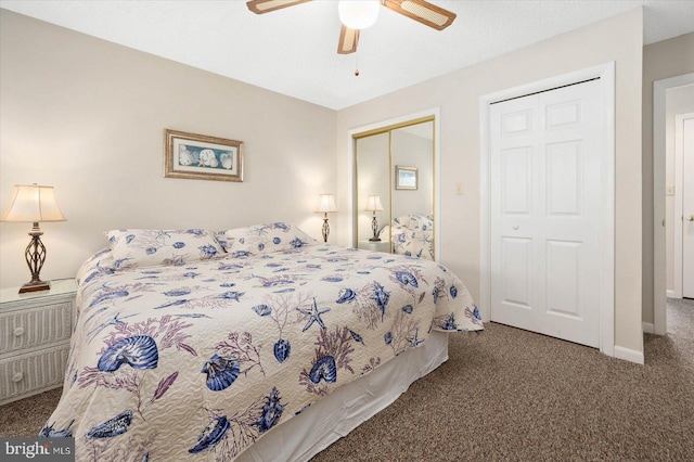 bedroom featuring carpet floors and ceiling fan