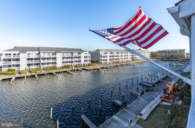 water view featuring a dock