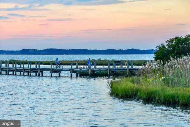 view of dock with a water view