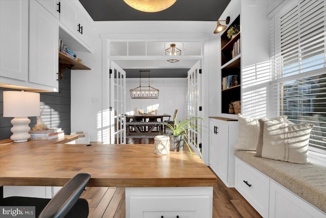 interior space with dark wood-type flooring