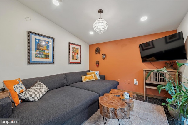 living room with vaulted ceiling