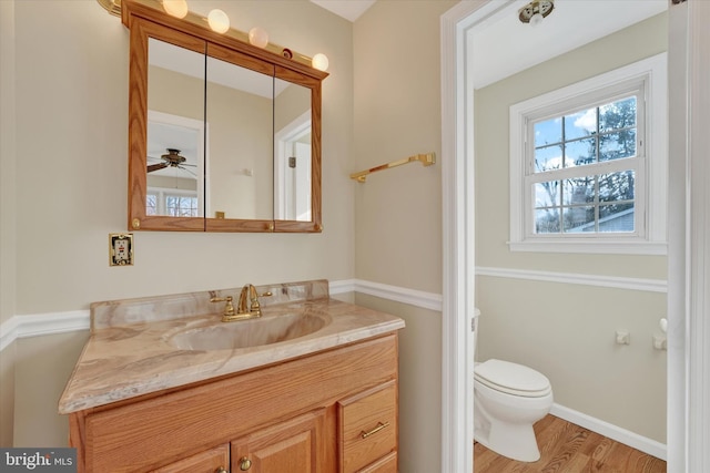 bathroom featuring hardwood / wood-style flooring, vanity, and toilet