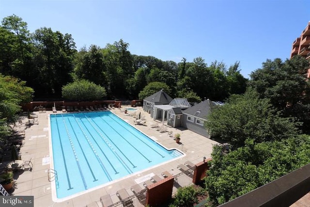 view of swimming pool featuring a patio