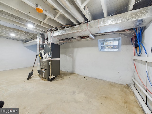 basement with heating unit