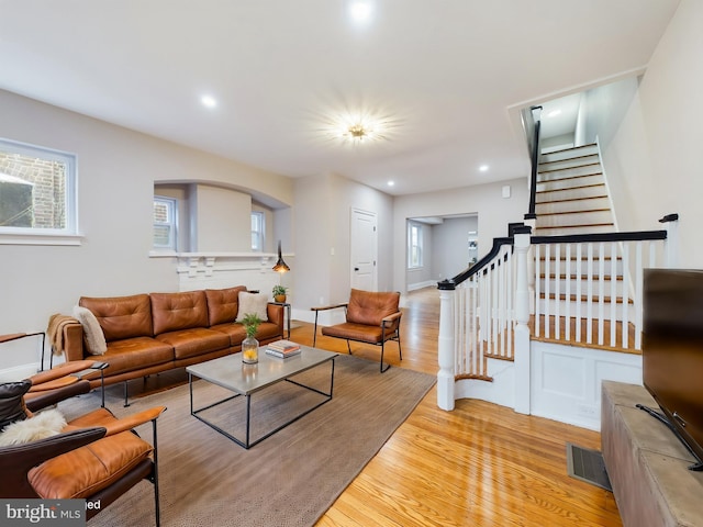 living room with light wood-type flooring