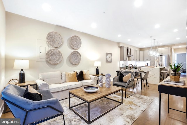 living room with light hardwood / wood-style flooring