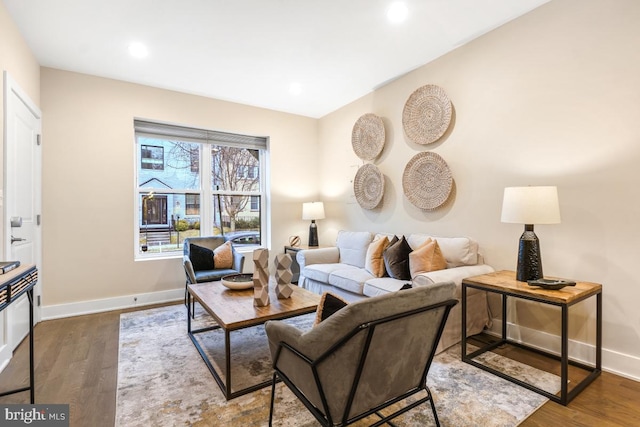 living room with hardwood / wood-style floors