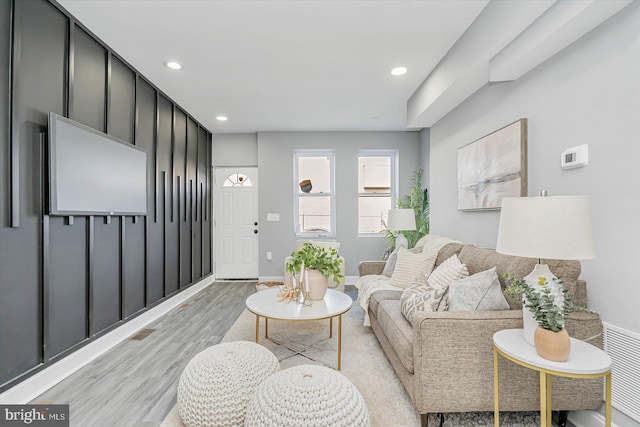 living room with light wood-type flooring