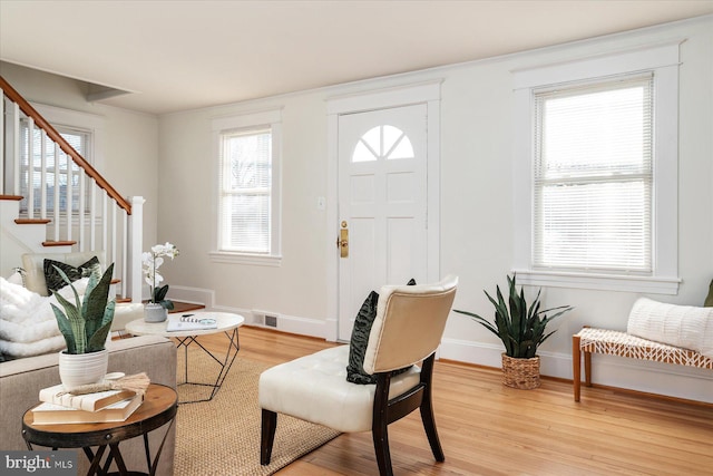 living room featuring light wood-type flooring