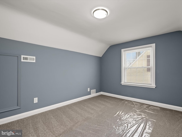 additional living space featuring lofted ceiling and carpet