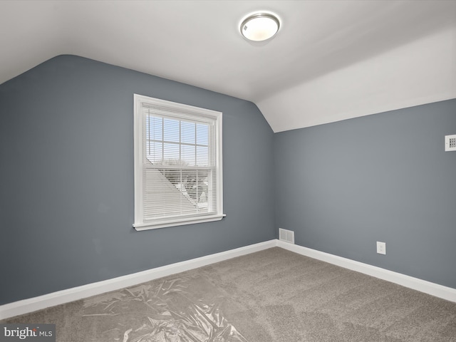 additional living space featuring lofted ceiling and carpet