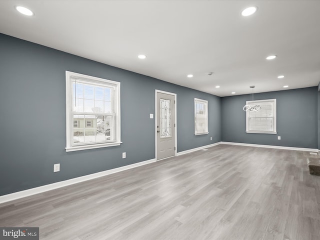 interior space with light hardwood / wood-style floors