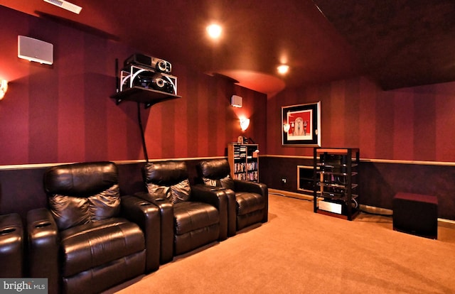 view of carpeted home theater room