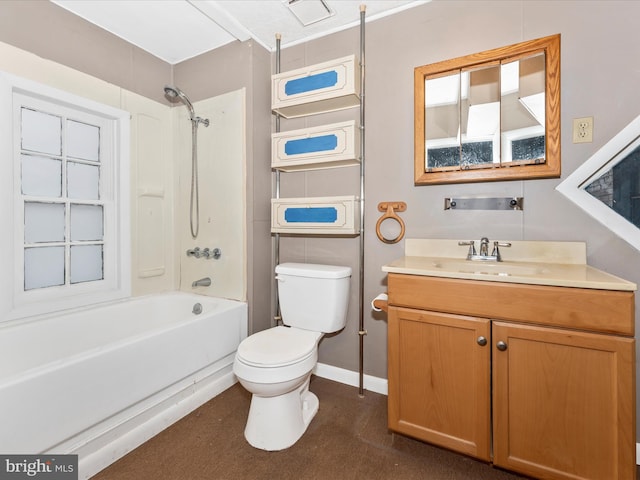 full bathroom with vanity, shower / tub combination, and toilet