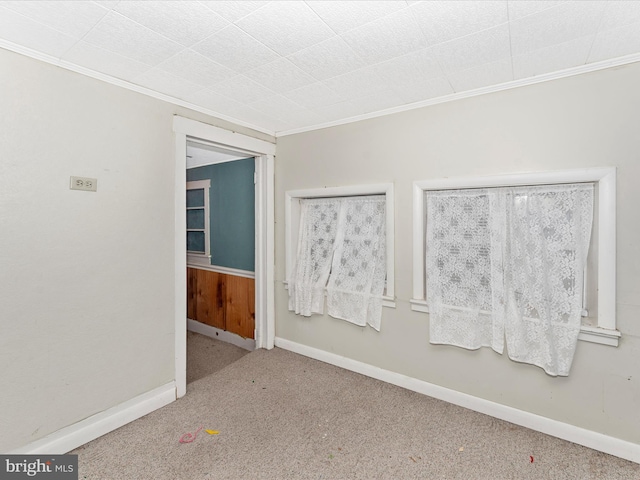 carpeted empty room featuring crown molding