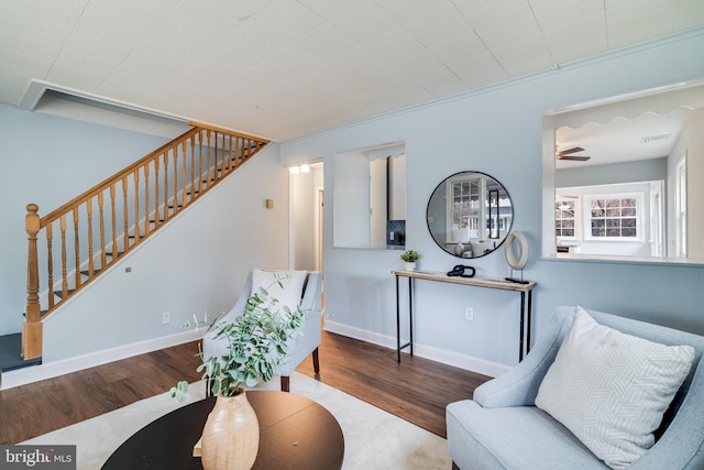 living area with wood-type flooring